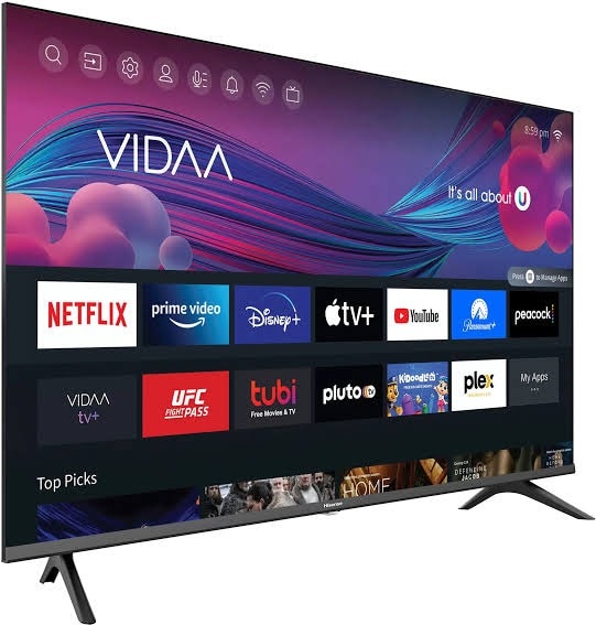Hisense 43-inch Full HD Smart TV 43A4G showing the VIDAA home screen